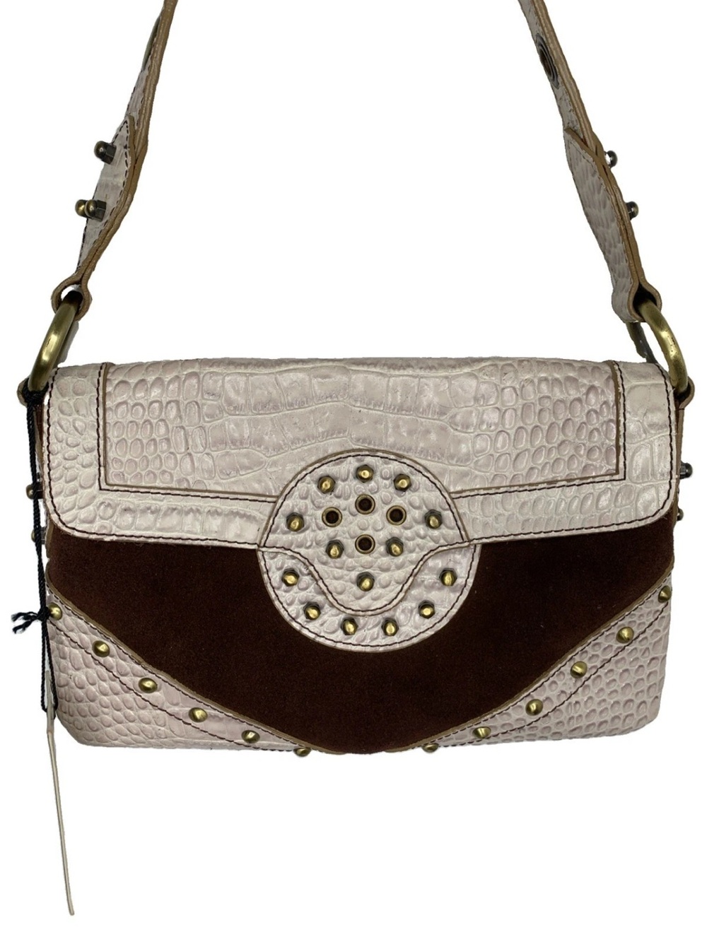 Charlie Lapsin Croc Embossed Studded & Grommet Suede Accent Purse Small